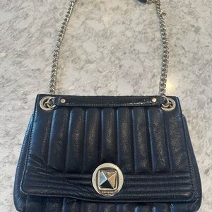 Kate Spade Black Quilted Shoulder Bag with Silver Accents